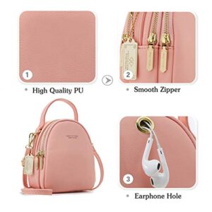 PORRASSO Mini Backpack Women Fashion Handbag Girl Waterproof Cross-body Bag with Earphone Hole Ladies Leather Daypack Dating Travel Small Rucksack Lotus Pink