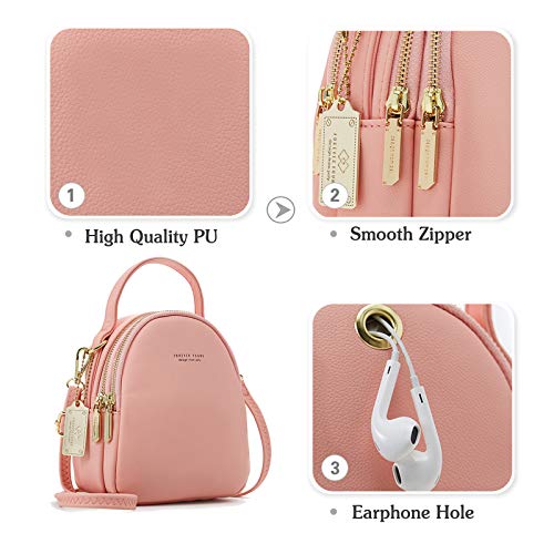 PORRASSO Mini Backpack Women Fashion Handbag Girl Waterproof Cross-body Bag with Earphone Hole Ladies Leather Daypack Dating Travel Small Rucksack Lotus Pink