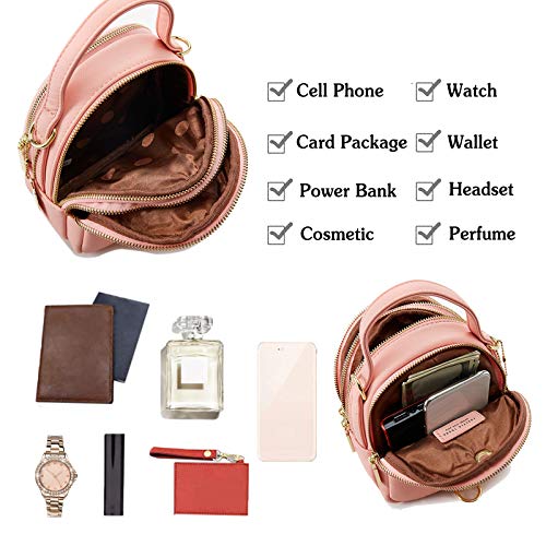 PORRASSO Mini Backpack Women Fashion Handbag Girl Waterproof Cross-body Bag with Earphone Hole Ladies Leather Daypack Dating Travel Small Rucksack Lotus Pink