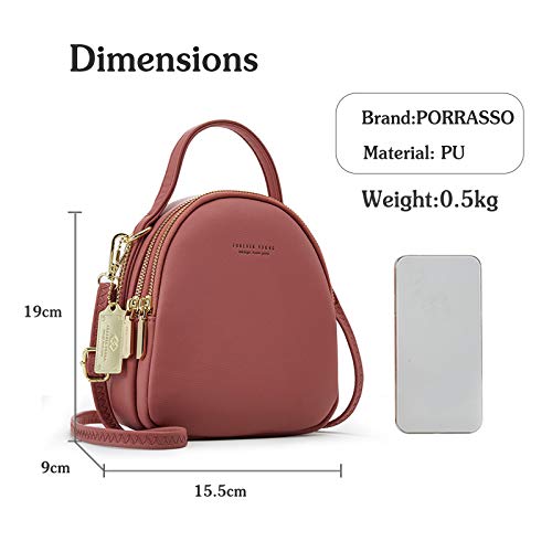 PORRASSO Mini Backpack Women Fashion Handbag Girl Waterproof Cross-body Bag with Earphone Hole Ladies Leather Daypack Dating Travel Small Rucksack Lotus Pink