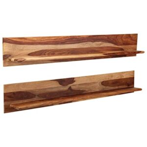 vidaxl 2x solid sheesham wood wall shelves heavy duty natural grain floating storage rack wall-mounted shelf plank66.5