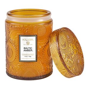 voluspa baltic amber candle | small glass jar with matching glass lid | 5.5 oz | all natural wicks and coconut wax for clean burning | vegan