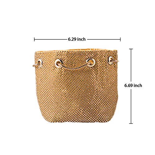 Women Rhinestones Crystal Clutch Evening Bags Bucket Bag Party Prom Wedding Shoulder Cross-body Purses (Gold,Mini)