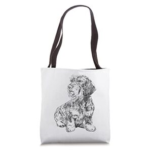 sitting dog wirehaired dachshund tote bag