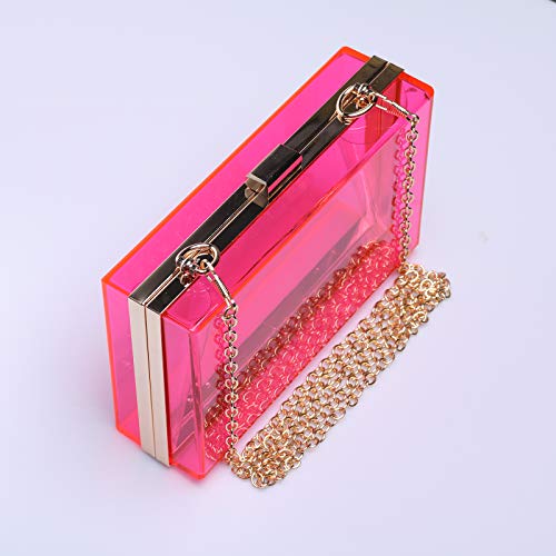 Women Acrylic Transparent Gold star Evening Bags Purses Clutch Vintage Banquet Handbag (Pink) Medium