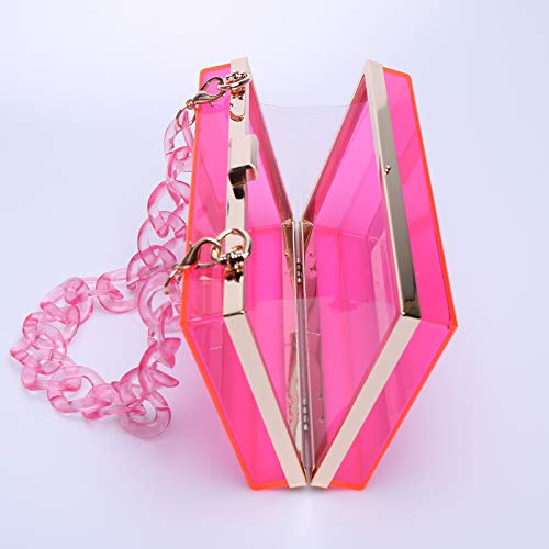 Women Acrylic Transparent Gold star Evening Bags Purses Clutch Vintage Banquet Handbag (Pink) Medium