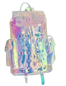 colorful clear holographic backpack for women girls fashion large school bookbag beach transparent rainbow laser travel