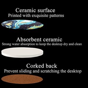 Memeyou Funny Marble Coasters Set Drinks Ocean Cute Round Absorbent Ceramic Stone Holder Colorful Heavy Cork Base Coffee Wooden Table Desk Protection Housewarming Gifts Teal Gold