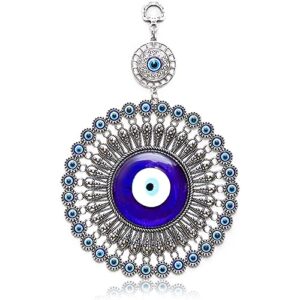 evil eye wall hanging, turkish amulet decoration (blue glass, 5 inches)