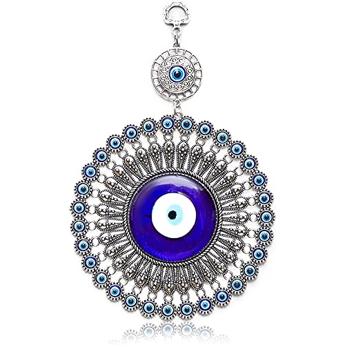 Evil Eye Wall Hanging, Turkish Amulet Decoration (Blue Glass, 5 Inches)