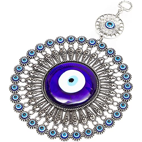 Evil Eye Wall Hanging, Turkish Amulet Decoration (Blue Glass, 5 Inches)