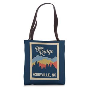 retro asheville, n.c. blue ridge mountains souvenir gift tote bag
