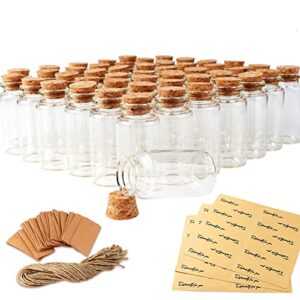 ourwarm 48pcs 25ml glass bottles with cork stoppers, mini small glass bottles, clear vials glass favor jars with tags and strings for wedding favors diy crafts baby shower birthday home decorations
