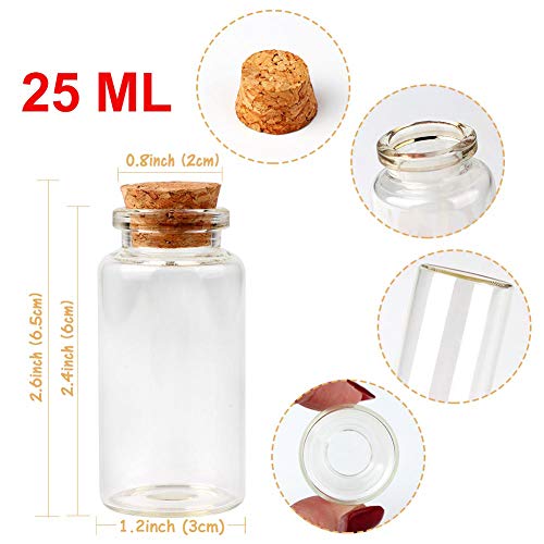 OurWarm 48pcs 25ml Glass Bottles with Cork Stoppers, Mini Small Glass Bottles, Clear Vials Glass Favor Jars with Tags and Strings for Wedding Favors DIY Crafts Baby Shower Birthday Home Decorations