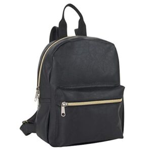 emma & chloe vinyl mini backpack, vegan leather small fashion backpack purse for girls, teens, women (black)