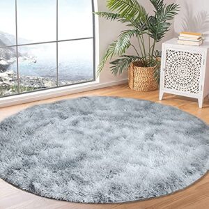 6′ round grey area rugs kids girls boys pets room carpets bedroom living room rugs fluffy soft cute shaggy carpets fuzzy plush circle fur room decor gift rugs (6×6 feet, light grey)