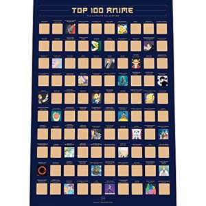 enno vatti 100 anime scratch off poster – top animes of all time (16.5″ x 23.4″)- ultimate bucket list/cool anime stuff- best gifts for anime lovers, christmas, easter, valentine’s day
