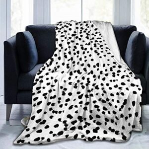 curysamjun throw blanket, luxury cozy fleece blanket, warm super soft comfort caring 50″ x 60″, nadia black and white animal print dalmatian spot dots