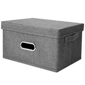 anminy storage box with handles removable lids pp plastic board foldable lidded cotton linen home storage cubes bins baskets closet clothes toys organizer containers – gray, small size