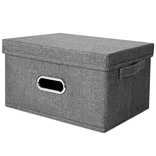 ANMINY Storage Box with Handles Removable Lids PP Plastic Board Foldable Lidded Cotton Linen Home Storage Cubes Bins Baskets Closet Clothes Toys Organizer Containers - Gray, Small Size