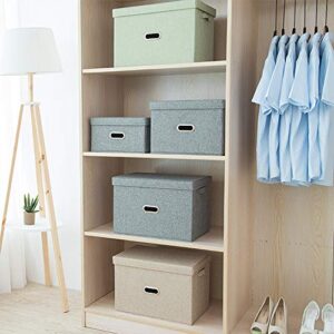 ANMINY Storage Box with Handles Removable Lids PP Plastic Board Foldable Lidded Cotton Linen Home Storage Cubes Bins Baskets Closet Clothes Toys Organizer Containers - Gray, Small Size