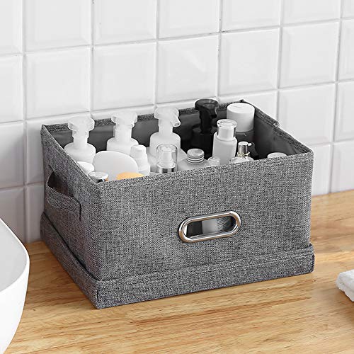 ANMINY Storage Box with Handles Removable Lids PP Plastic Board Foldable Lidded Cotton Linen Home Storage Cubes Bins Baskets Closet Clothes Toys Organizer Containers - Gray, Small Size