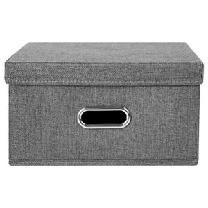 ANMINY Storage Box with Handles Removable Lids PP Plastic Board Foldable Lidded Cotton Linen Home Storage Cubes Bins Baskets Closet Clothes Toys Organizer Containers - Gray, Small Size