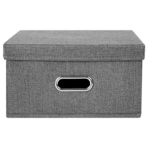 ANMINY Storage Box with Handles Removable Lids PP Plastic Board Foldable Lidded Cotton Linen Home Storage Cubes Bins Baskets Closet Clothes Toys Organizer Containers - Gray, Small Size