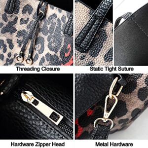 Cayla 2Pcs Tote Bag Handbags for Women PU Leather Shoulder Bag Leopard Print Purses Crossbody Bag Satchel Wallet Casual Bags-Black