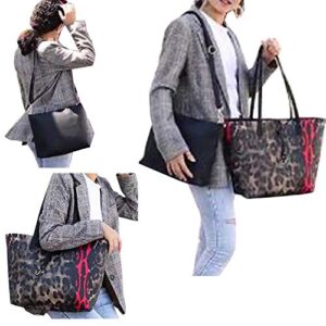 Cayla 2Pcs Tote Bag Handbags for Women PU Leather Shoulder Bag Leopard Print Purses Crossbody Bag Satchel Wallet Casual Bags-Black