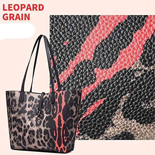 Cayla 2Pcs Tote Bag Handbags for Women PU Leather Shoulder Bag Leopard Print Purses Crossbody Bag Satchel Wallet Casual Bags-Black