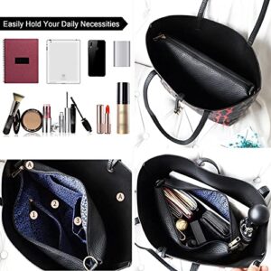 Cayla 2Pcs Tote Bag Handbags for Women PU Leather Shoulder Bag Leopard Print Purses Crossbody Bag Satchel Wallet Casual Bags-Black