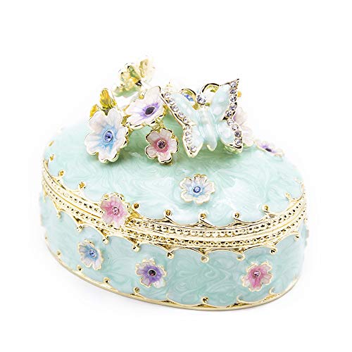 LARAINE Jewelry Trinket Box Decorative Vintage Style Jewelry Organizer for Women Rhinestones Jewelry Storage Home Decor Unique Gift (Oval Blue)