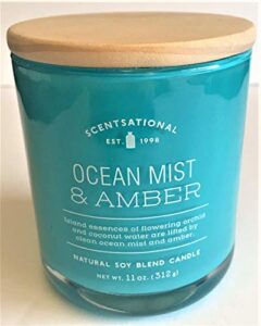 natural soy wax blend scented candle ocean-mist + amber glossy teal glass jar, 11 oz.