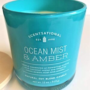 Natural Soy Wax Blend Scented Candle Ocean-Mist + Amber Glossy Teal Glass Jar, 11 Oz.