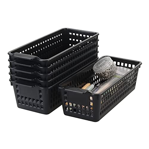 Easymanie Slim Plastic Storage Baskets, Black, 6 Packs