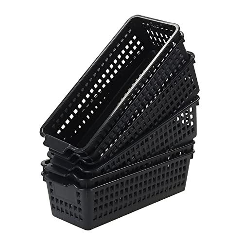 Easymanie Slim Plastic Storage Baskets, Black, 6 Packs