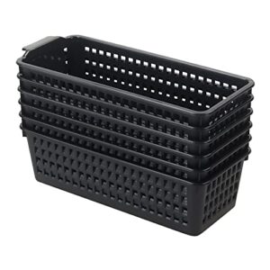 Easymanie Slim Plastic Storage Baskets, Black, 6 Packs