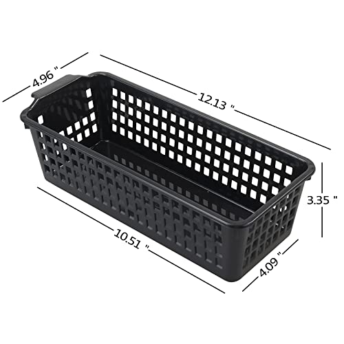 Easymanie Slim Plastic Storage Baskets, Black, 6 Packs