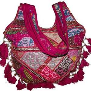 Tribe Azure Women Medium Shoulder Bag Tote Colorful Roomy Casual Boho Purse Travel Beach Top Handle Tassel Bright (PINK)