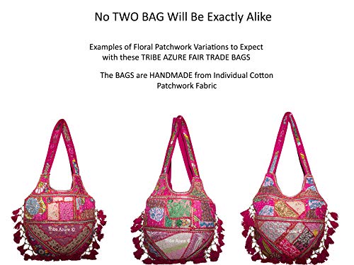 Tribe Azure Women Medium Shoulder Bag Tote Colorful Roomy Casual Boho Purse Travel Beach Top Handle Tassel Bright (PINK)