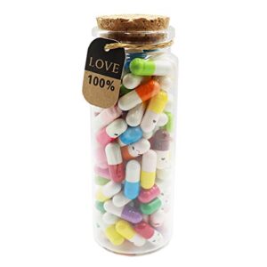 mczxon capsule letters message in a glass bottles, 100pcs cute smiling face love friendship letter color pill with wishing bottle, message pills for boys girls friends family