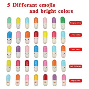 Mczxon Capsule Letters Message in a Glass Bottles, 100Pcs Cute Smiling Face Love Friendship Letter Color Pill with Wishing Bottle, Message Pills for Boys Girls Friends Family