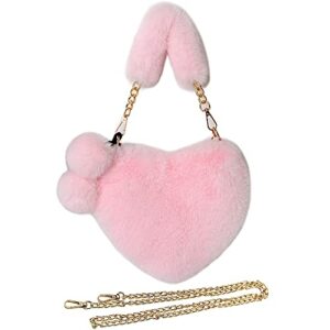rejolly furry purse for girls heart shaped fluffy faux fur y2k aesthetic handbag for women soft small valentine’s day shoulder bag light pink