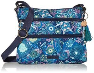 sakroots women’s bag in eco-twill, multifunctional purse with adjustable strap & zipper pockets, sustainable & durable design, royal blue seascape