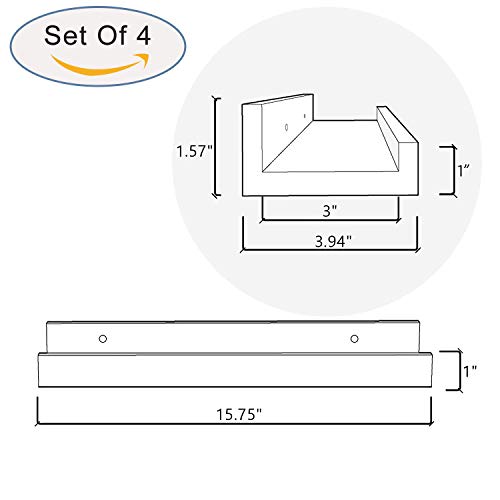 WELLAND White Wall Shelf Picture Ledge Floating Wall Shelves 16 inch Set of 4