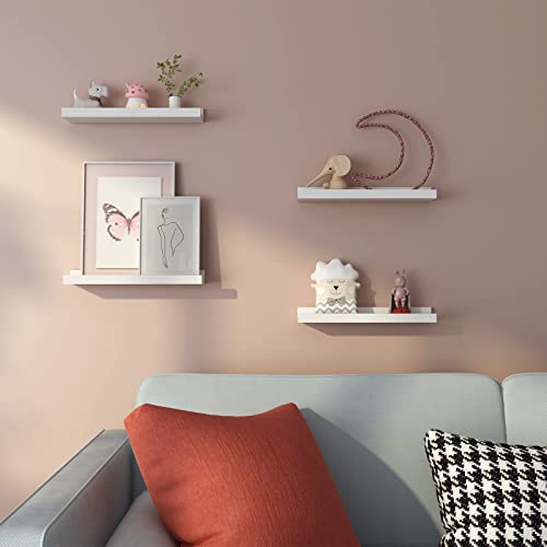 WELLAND White Wall Shelf Picture Ledge Floating Wall Shelves 16 inch Set of 4