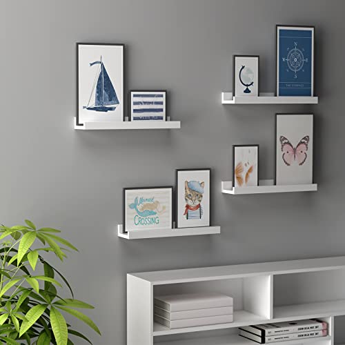 WELLAND White Wall Shelf Picture Ledge Floating Wall Shelves 16 inch Set of 4