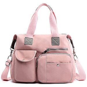 women utility tote bag waterproof nylon multi pocket shoulder bags work bag teacher purses and handbags for nurses (baby pink)