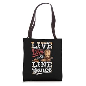 cowboy cowgirl dancing shirt live love line dance western tote bag